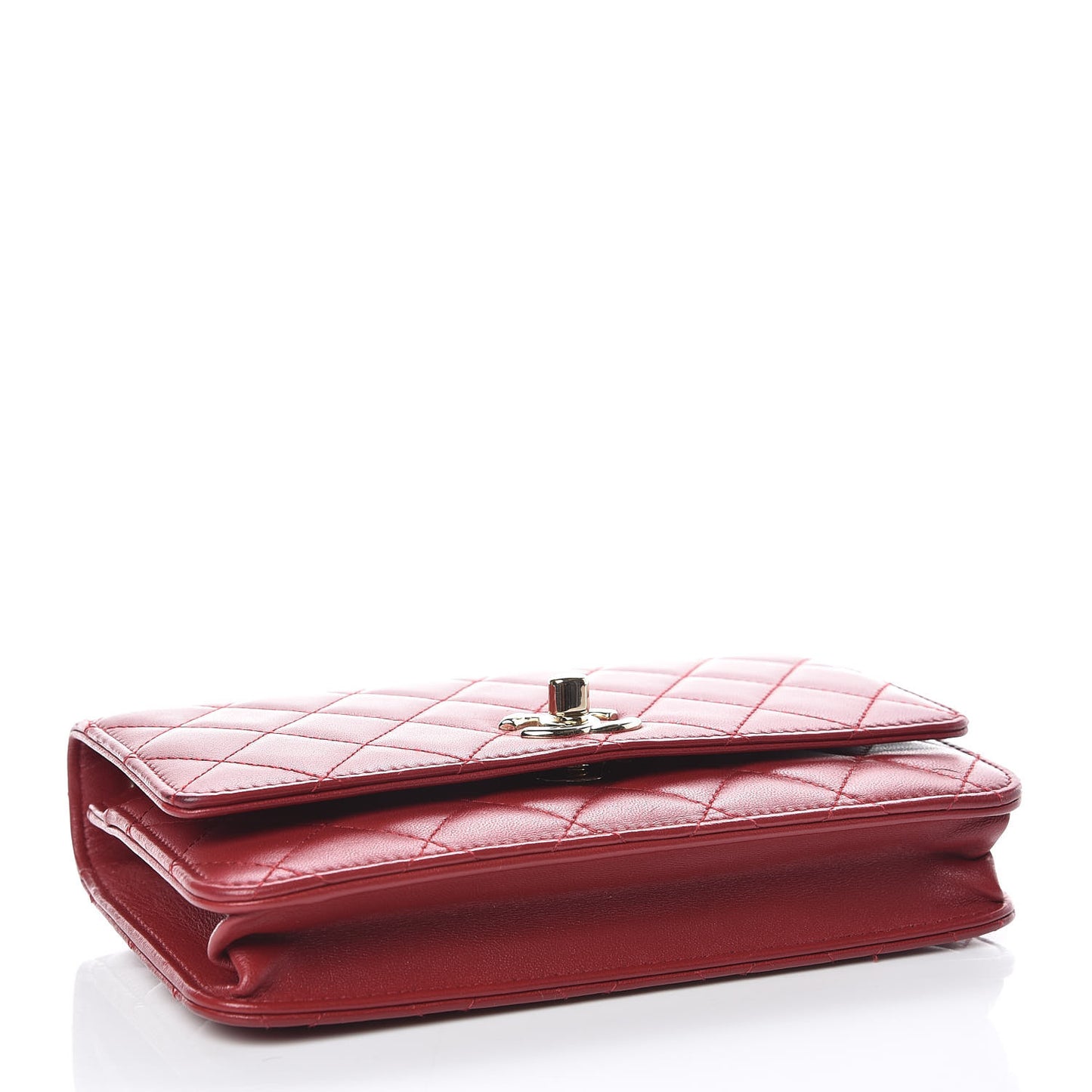 Lambskin Quilted Trendy CC Wallet On Chain WOC Dark Red