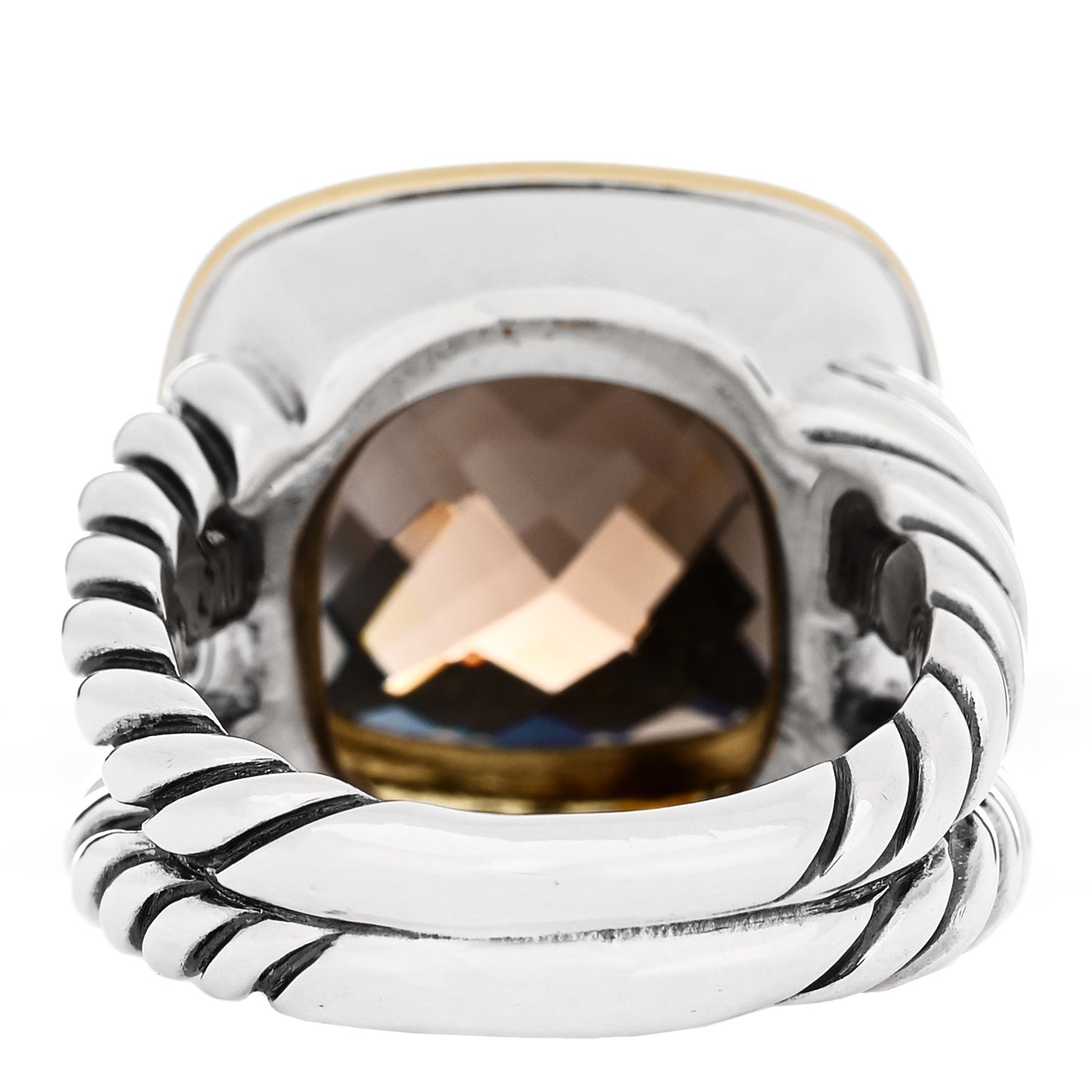 Sterling Silver 18K Yellow Gold Diamond Smoky Quartz 14mm Albion Ring 54 6.75