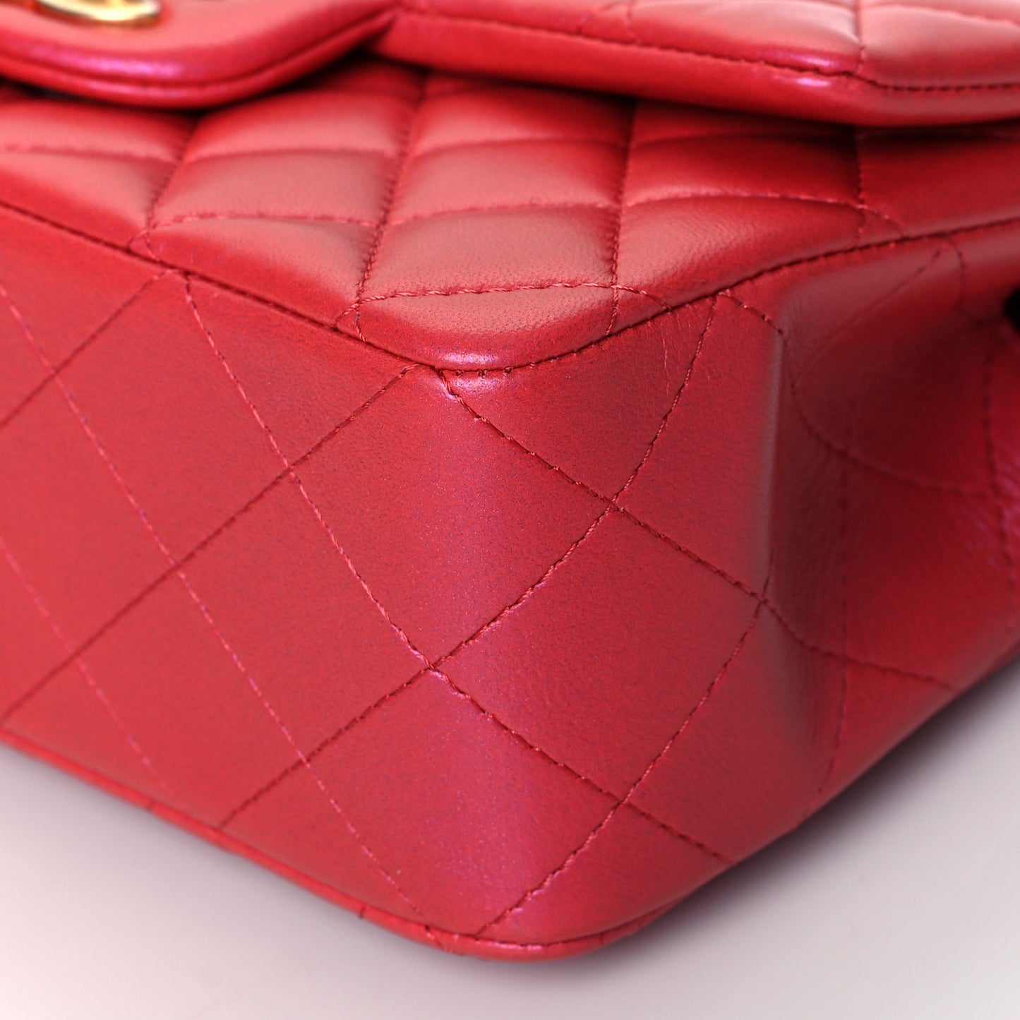 Iridescent Lambskin Quilted Mini Top Handle Rectangular Flap Red