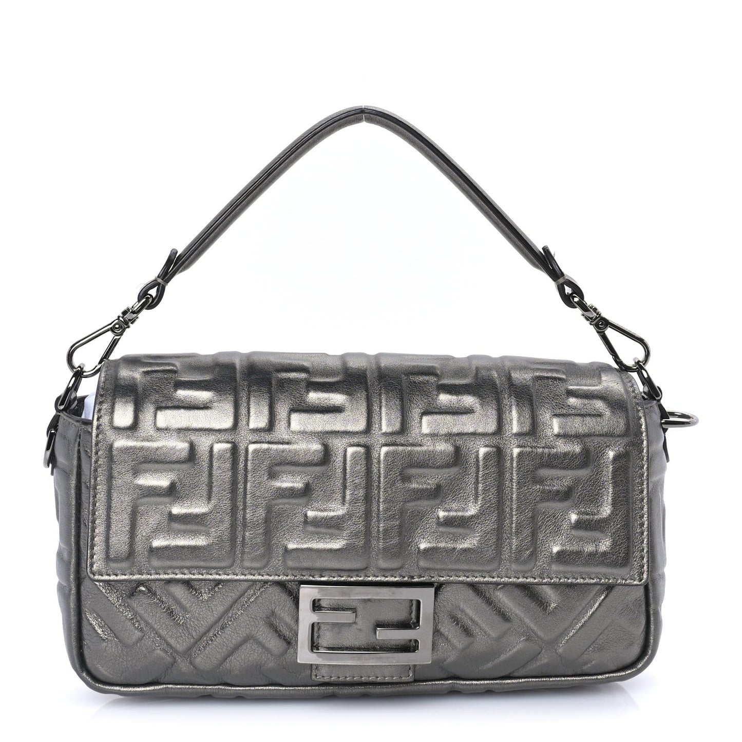 FENDI Nappa FF 1974 Embossed Baguette Black Black