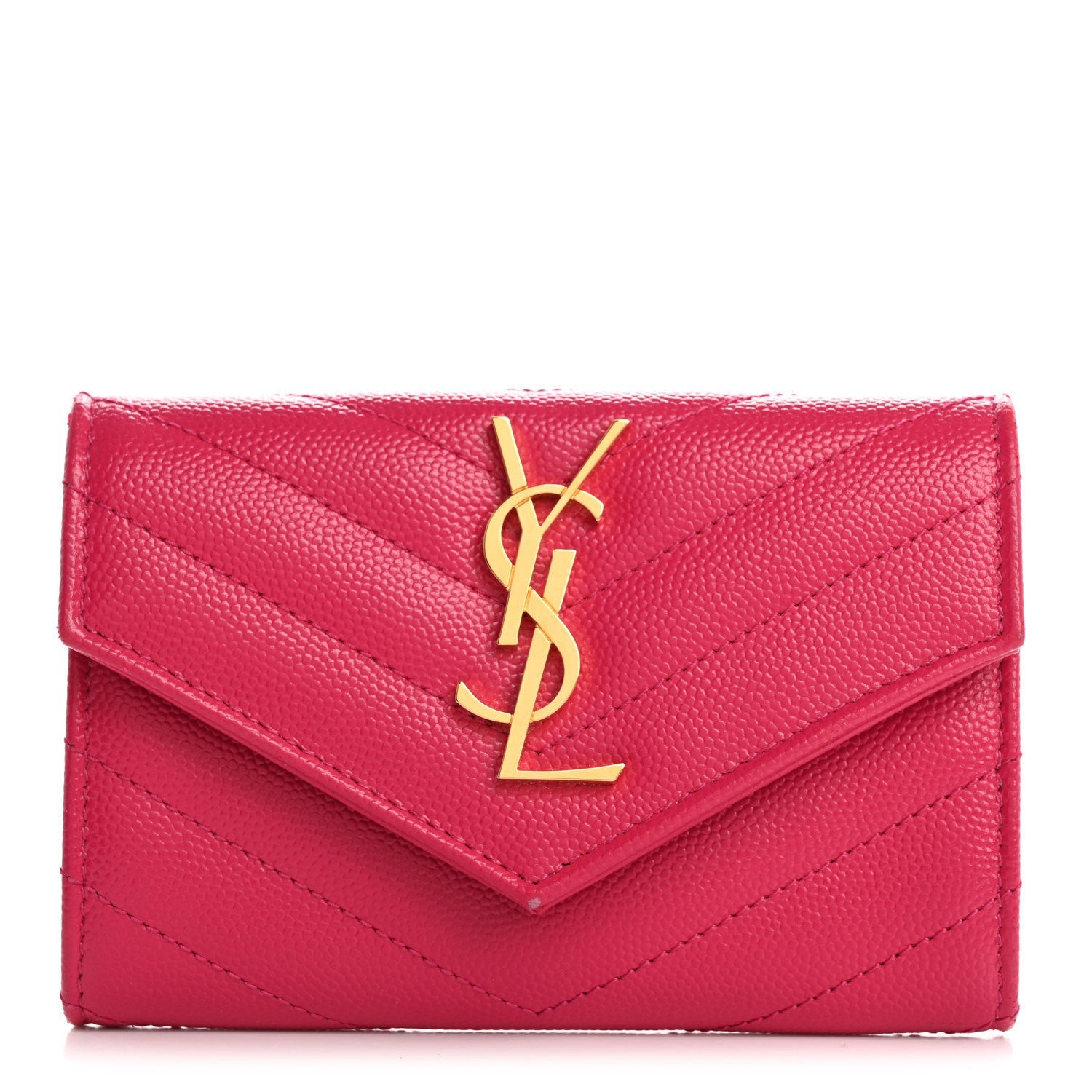 Saint Laurent Grain De Poudre Matelasse Chevron Small Monogram Envelope Wallet Bubblegum 1 of 7