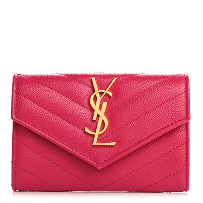 Saint Laurent Grain De Poudre Matelasse Chevron Small Monogram Envelope Wallet Bubblegum 1 of 7