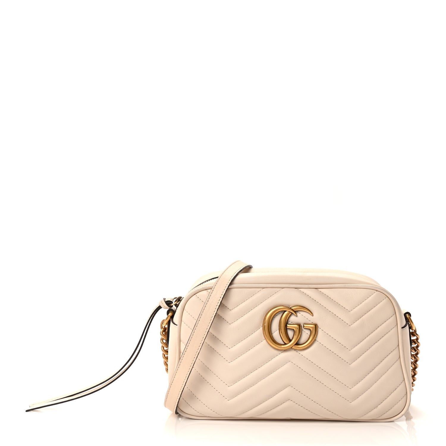 Gucci Calfskin Matelasse Small GG Marmont Chain Shoulder Bag White 1 of 8