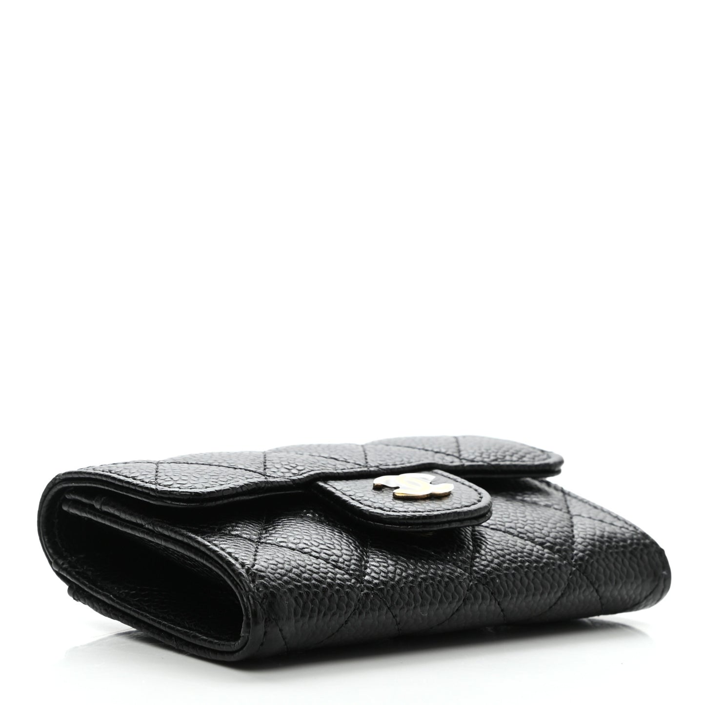 Caviar Quilted Flap Card Holder Wallet Black