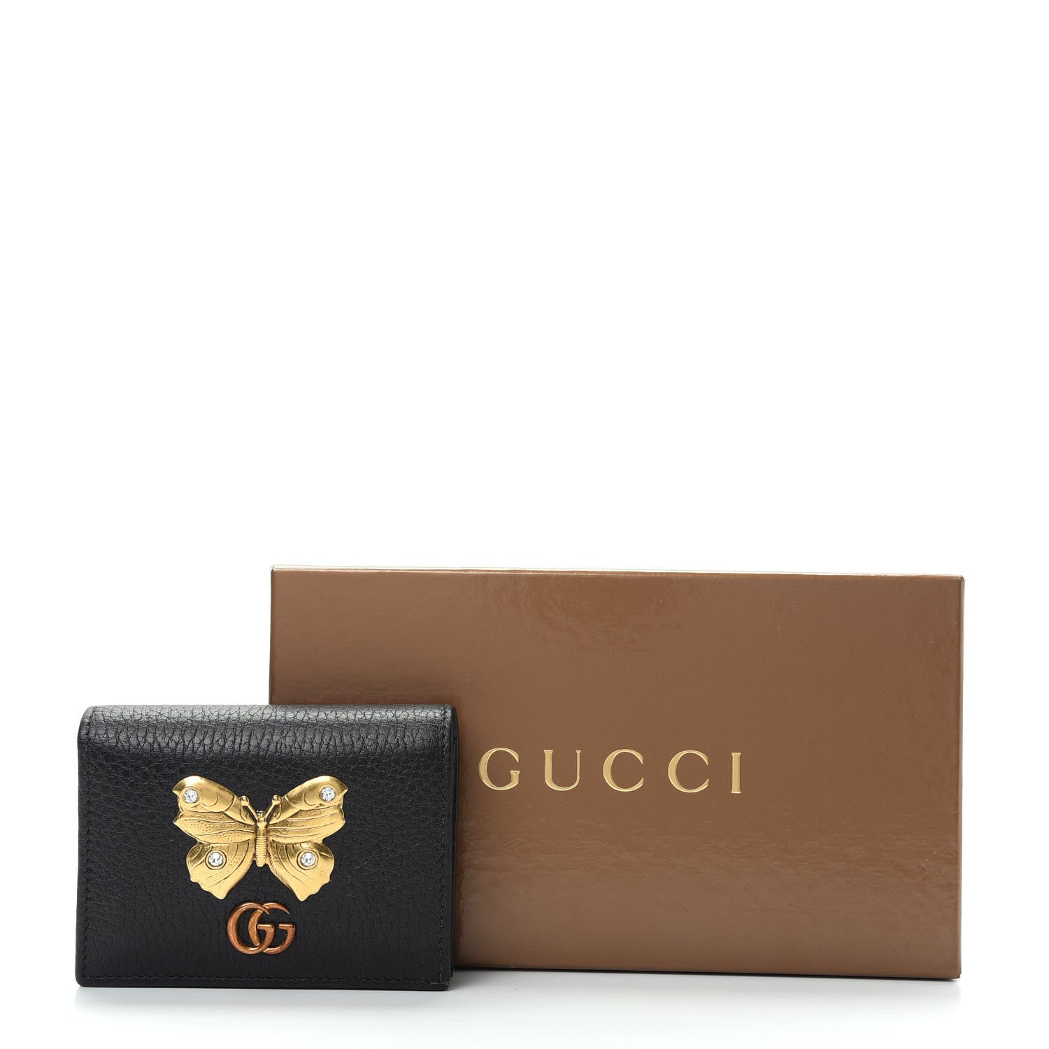 Gucci Pebbled Calfskin Butterfly Card Case Black 8 of 8