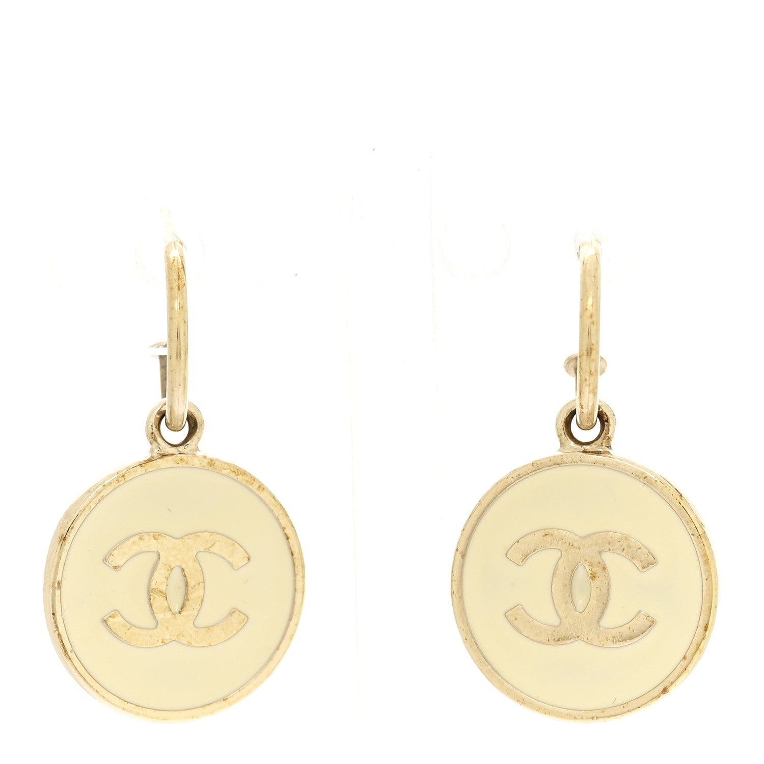 Chanel Enamel CC Drop Earrings White 1 of 5