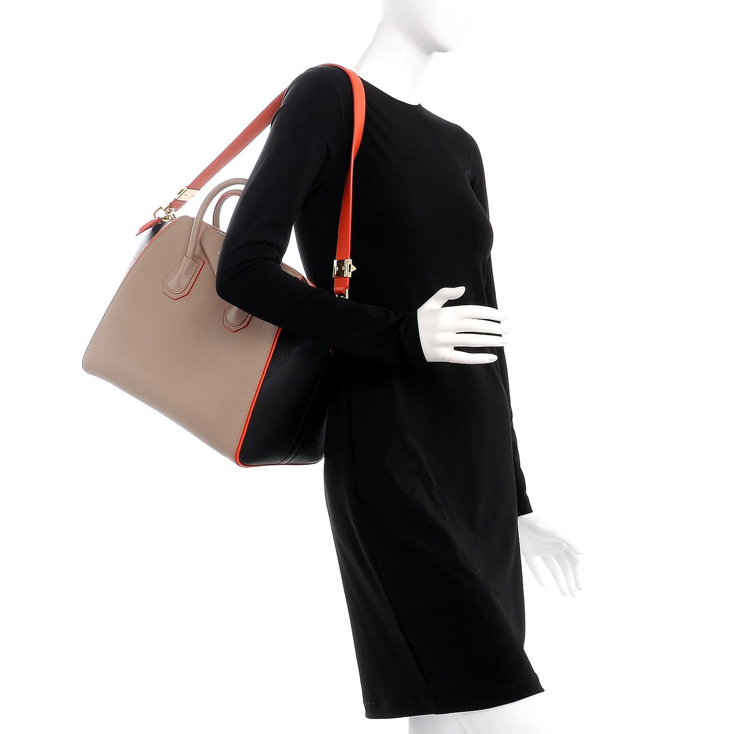 Sugar Goatskin Medium Tri-Color Antigona Taupe Black Orange