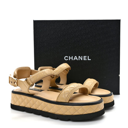 Chanel Lambskin Quilted Platform Sandals 41 Beige Black 11 of 11