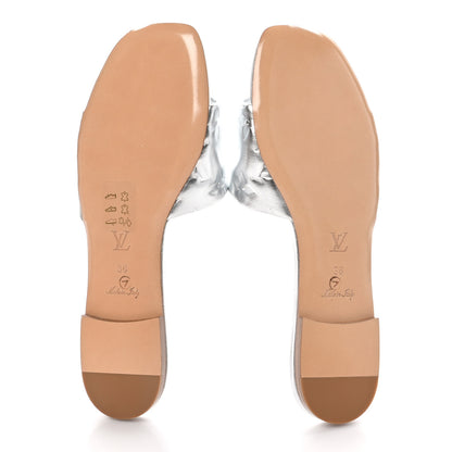 Louis Vuitton Metallic Lambskin Embossed Monogram Revival Flat Mules 36 Silver 5 of 8