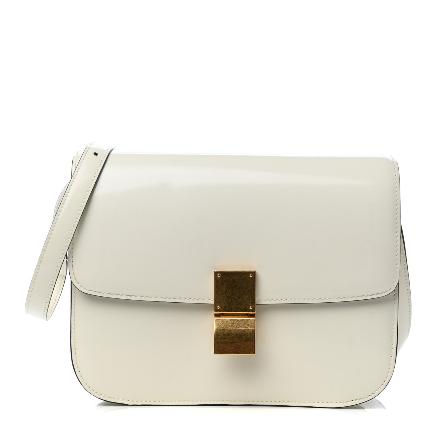 Spazzolato Calfskin Medium Classic Box Flap Bag White