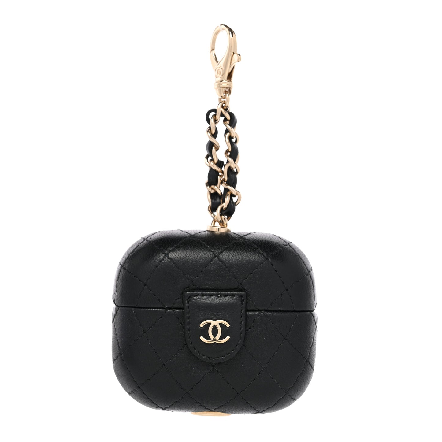 Lambskin Quilted Airpods Pro Case With Chain Black