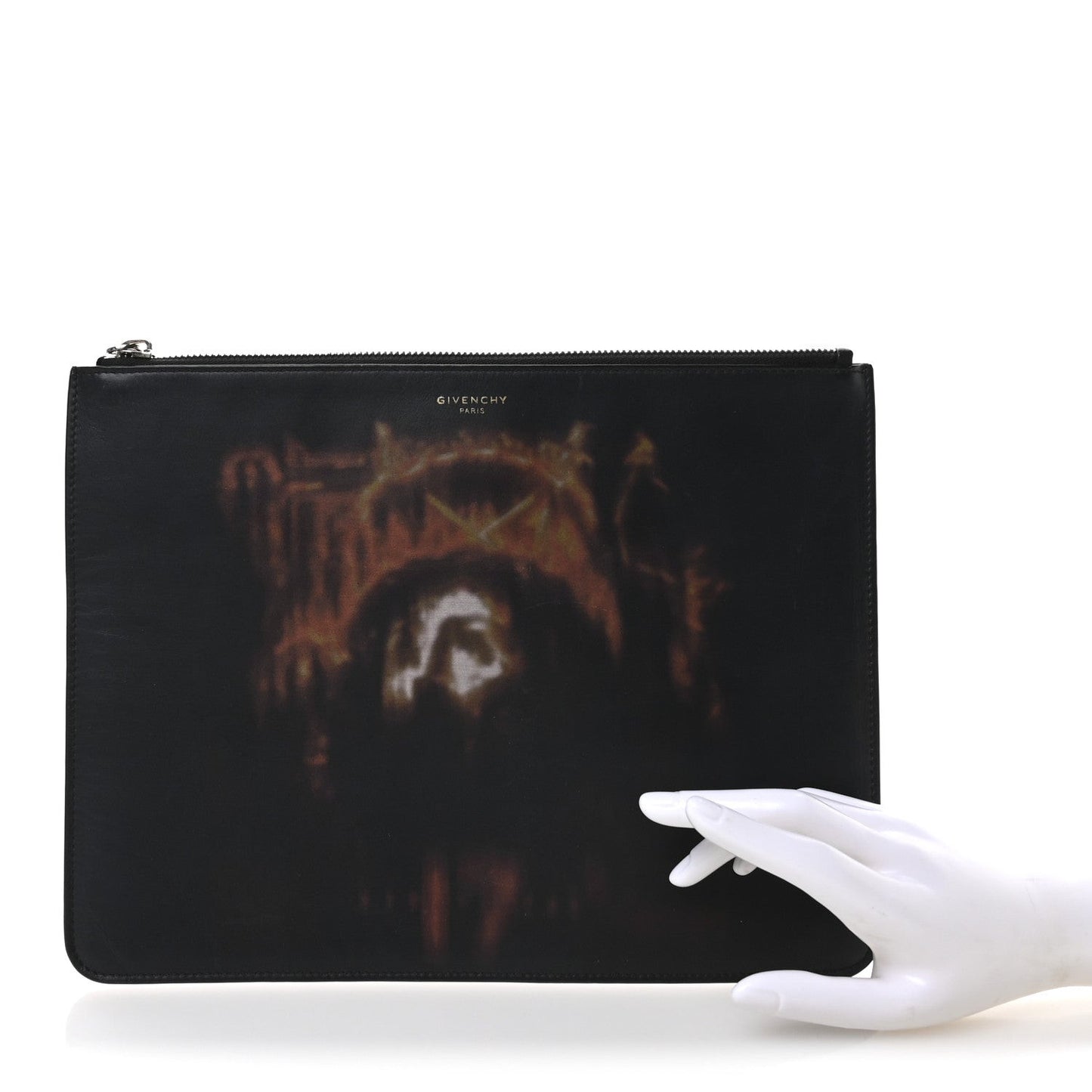 Calfskin Jesus Print Zip Pouch Black