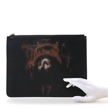 Givenchy Calfskin Jesus Print Zip Pouch Black 2 of 6