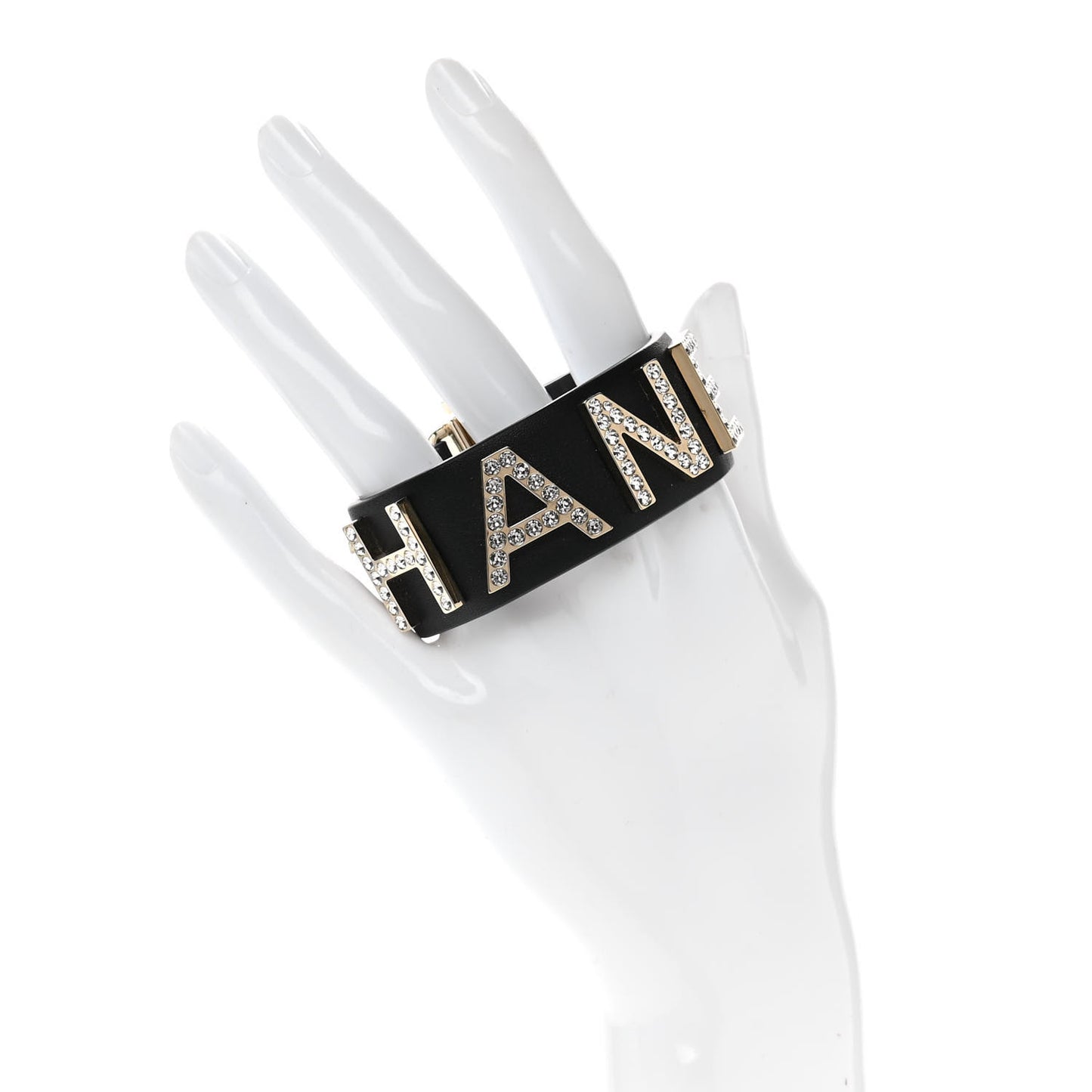 Crystal Lambskin Cha-Nel Logo Cuff S Black