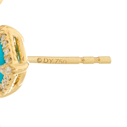 David Yurman 18K Yellow Gold Diamond Turquoise 5mm Chatelaine Pave Bezel Stud Earrings 4 of 4