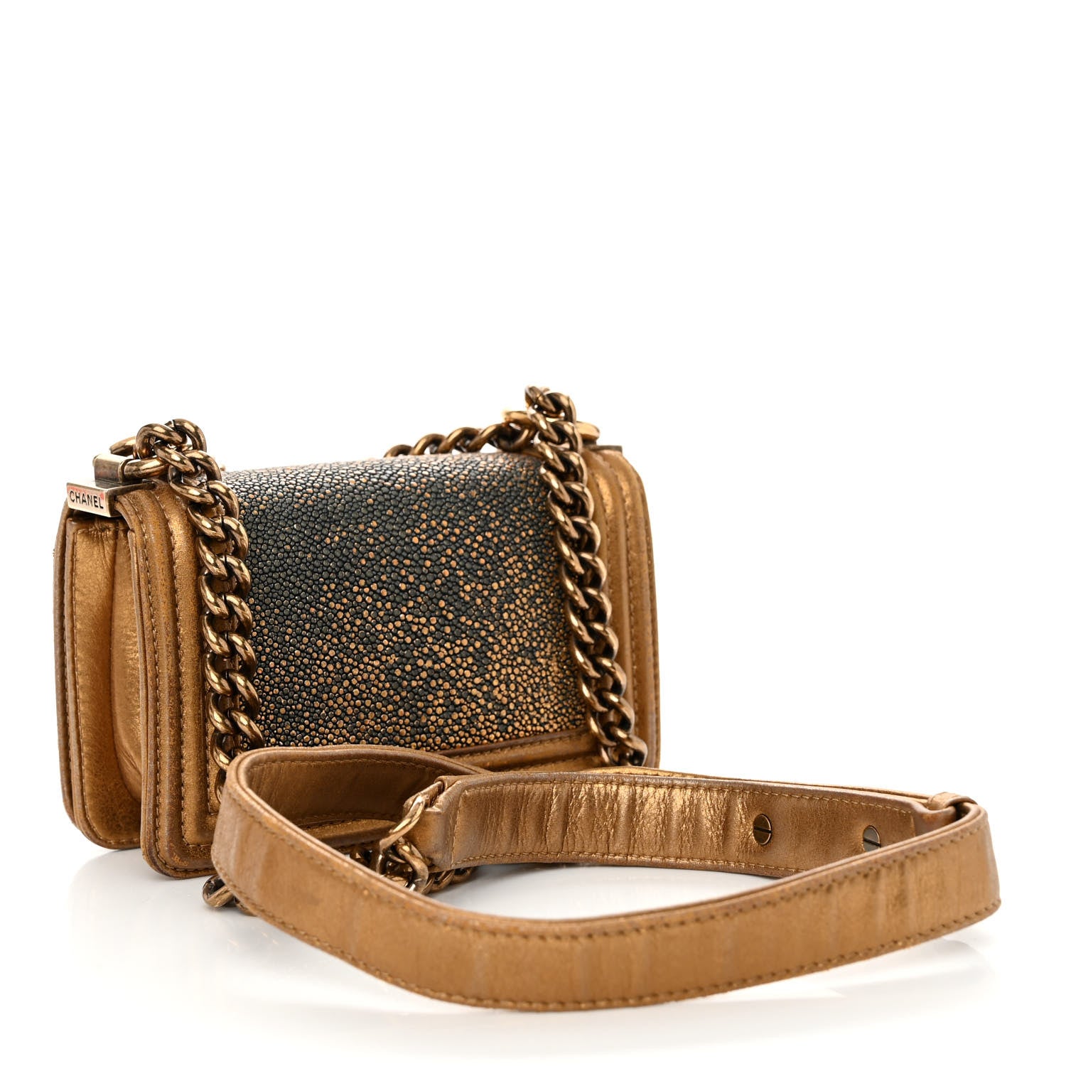 Chanel Galuchat Stingray Mini Boy Flap Gold 3 of 11