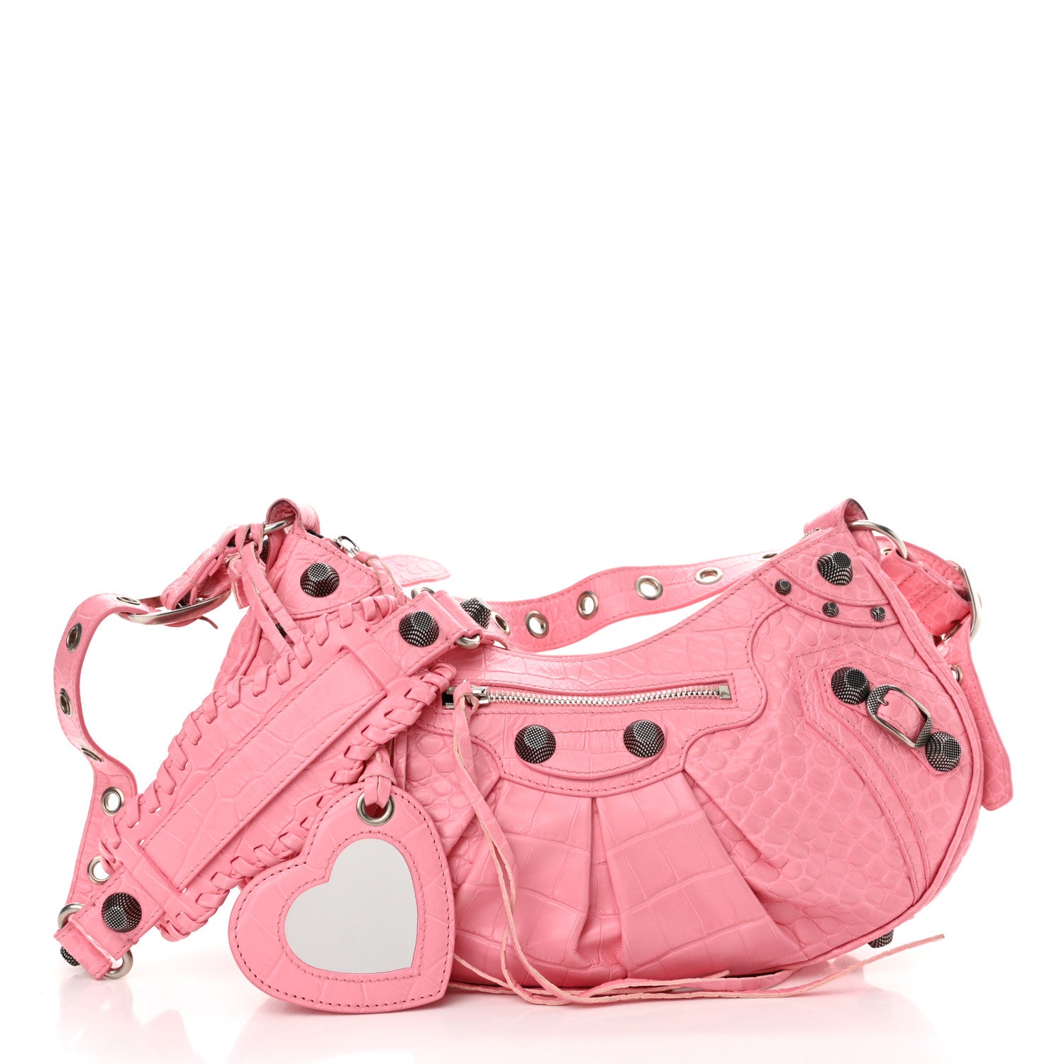 Balenciaga Extra Supple Calfskin Crocodile Embossed Small Le Cagole Shoulder Bag Sweet Pink 3 of 13