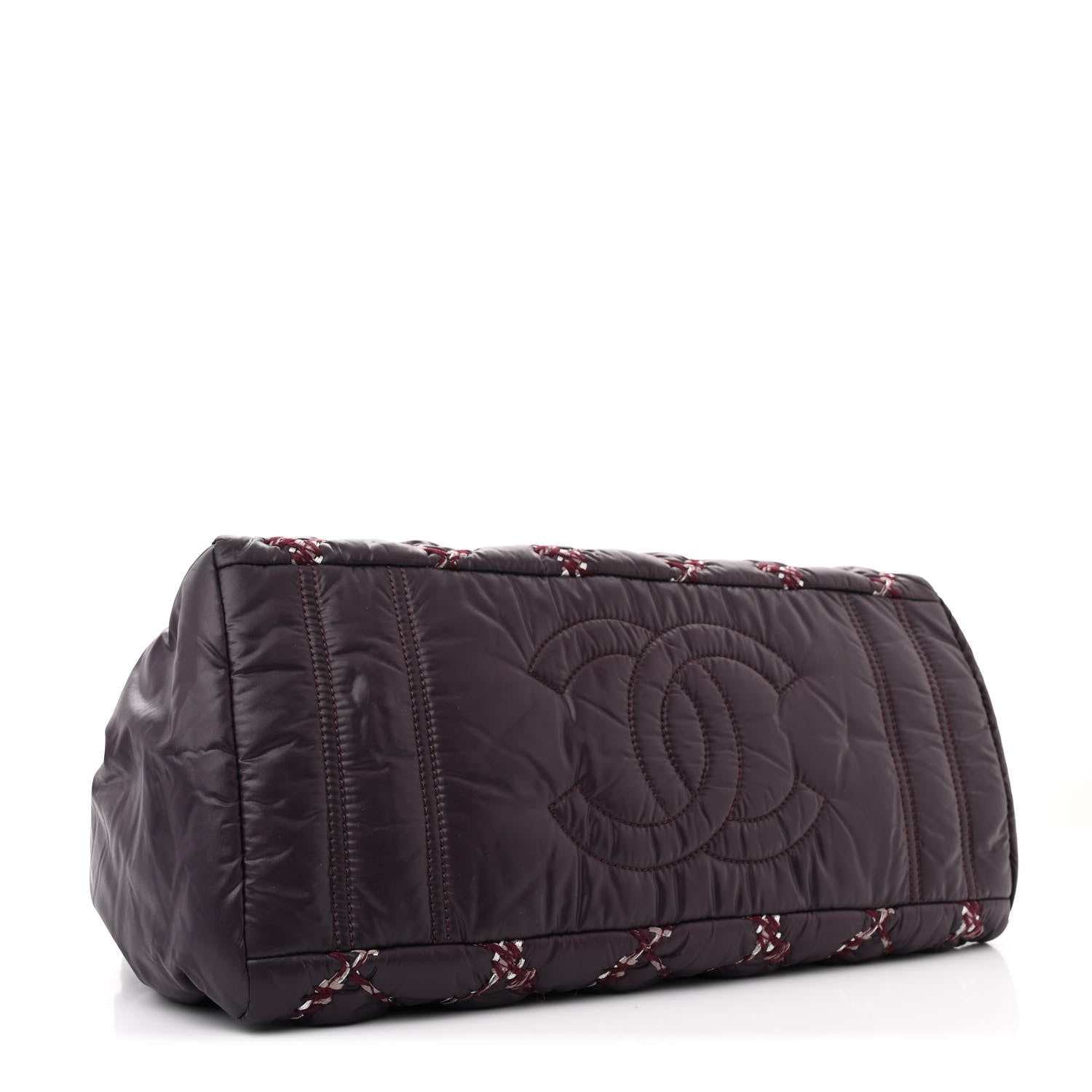 Chanel Nylon Quilted Tweed Stitch Bubble Tote Plum 4 of 7