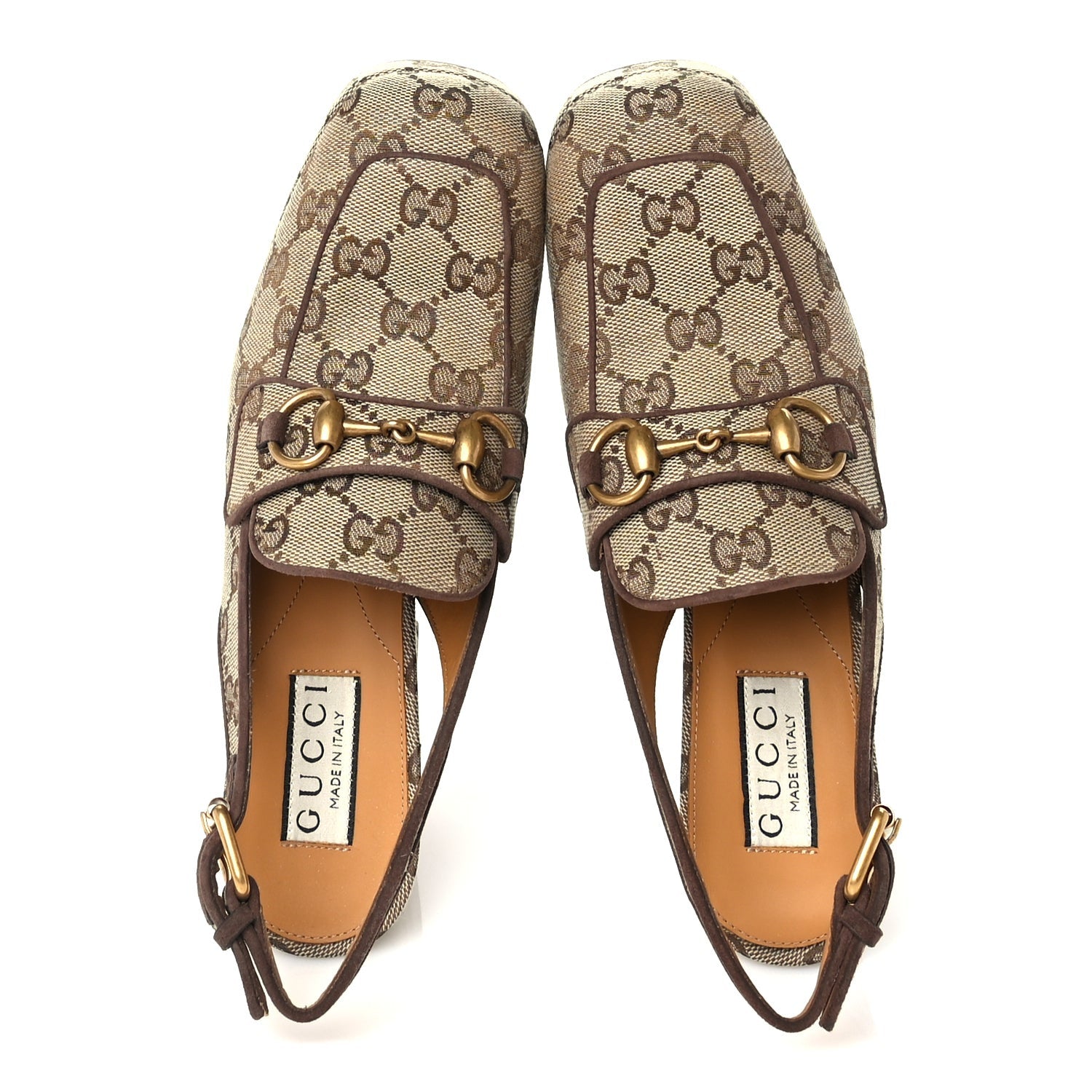 Gucci Monogram Kid Scamosciato Horsebit Platform 25/85mm Slingback Mules 36 Beige Ebony New Acero 5 of 7