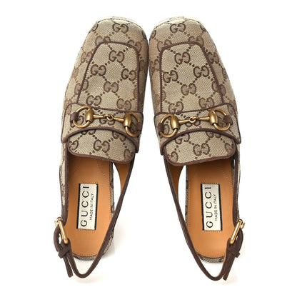 Gucci Monogram Kid Scamosciato Horsebit Platform 25/85mm Slingback Mules 36 Beige Ebony New Acero 5 of 7