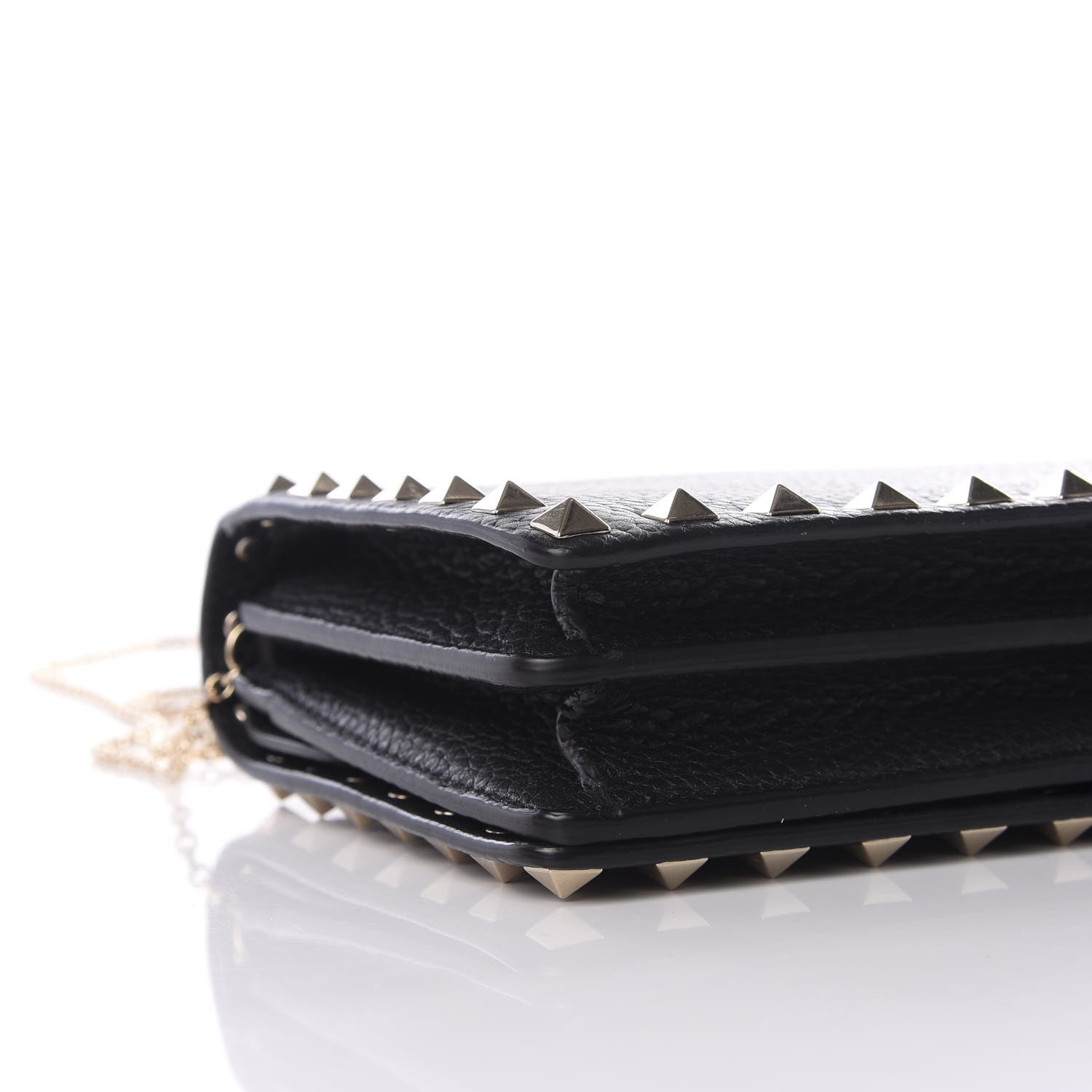 Valentino Garavani Pebbled Calfskin Rockstud Wallet on Chain Black 8 of 10
