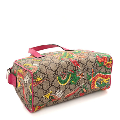 Gucci GG Supreme Monogram Web Textured Dollar Calfskin Dragon Bowling Bag Pink 3 of 8