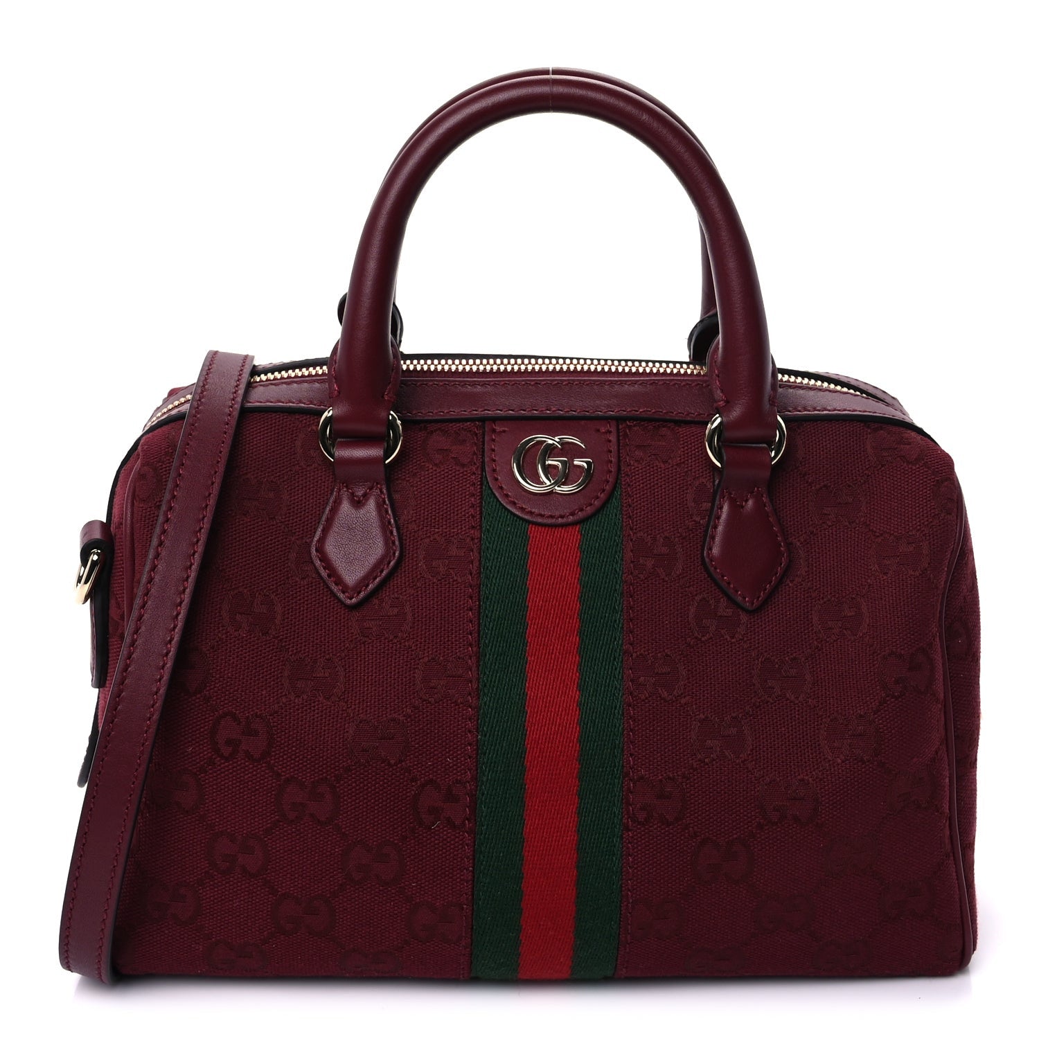 Gucci GG Monogram Textured Dollar Calfskin Web Small Ophidia Top Handle Bowler Bag  Rosso Ancora 1 of 8