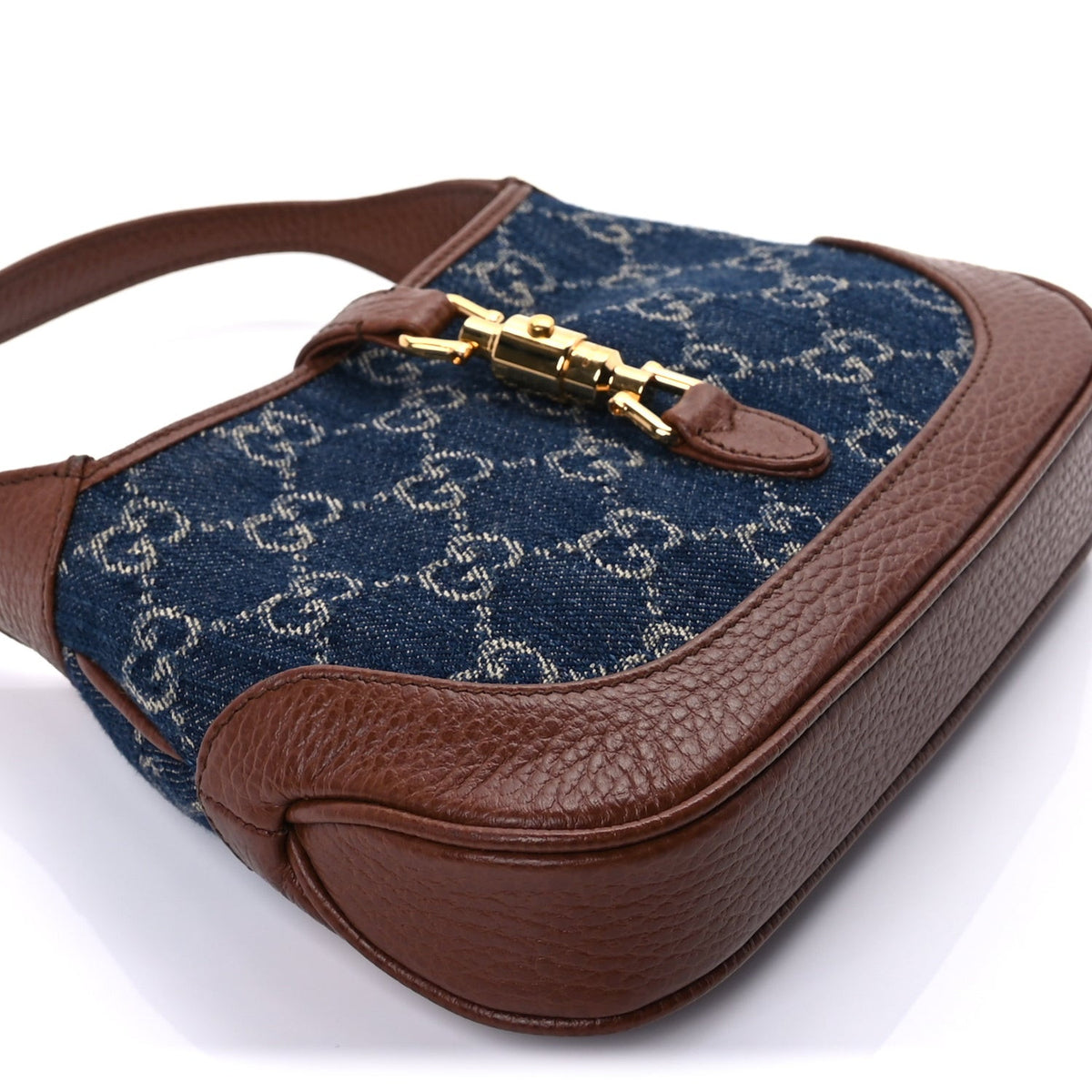 New Denim GG Monogram Calfskin Mini Jackie 1961 Hobo Blue Tea Cuir