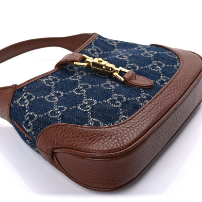 Gucci New Denim GG Monogram Calfskin Mini Jackie 1961 Hobo Blue Tea Cuir 16 of 16