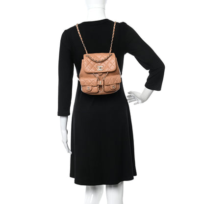 Chanel Shiny Caviar Quilted Medium Duma Pockets Drawstring Backpack Dark Beige 2 of 10