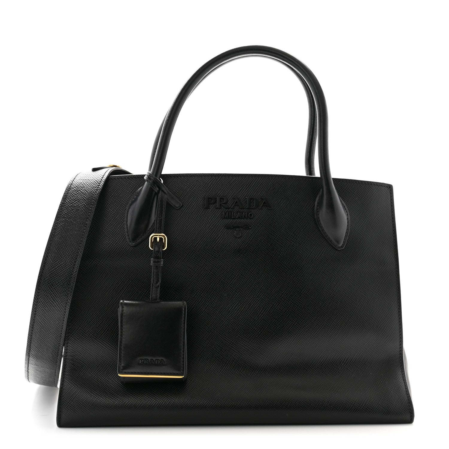 Prada Saffiano Cuir Calfskin Medium Monochrome Top Handle Tote Black 1 of 12