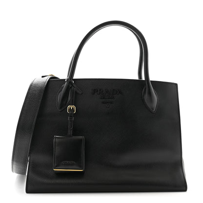 Prada Saffiano Cuir Calfskin Medium Monochrome Top Handle Tote Black 1 of 12