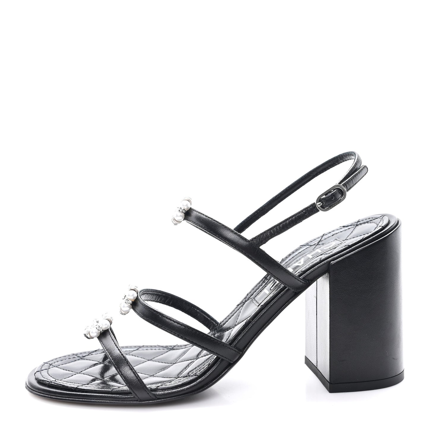 Laminated Lambskin Pearl CC Sandals 37.5 Black