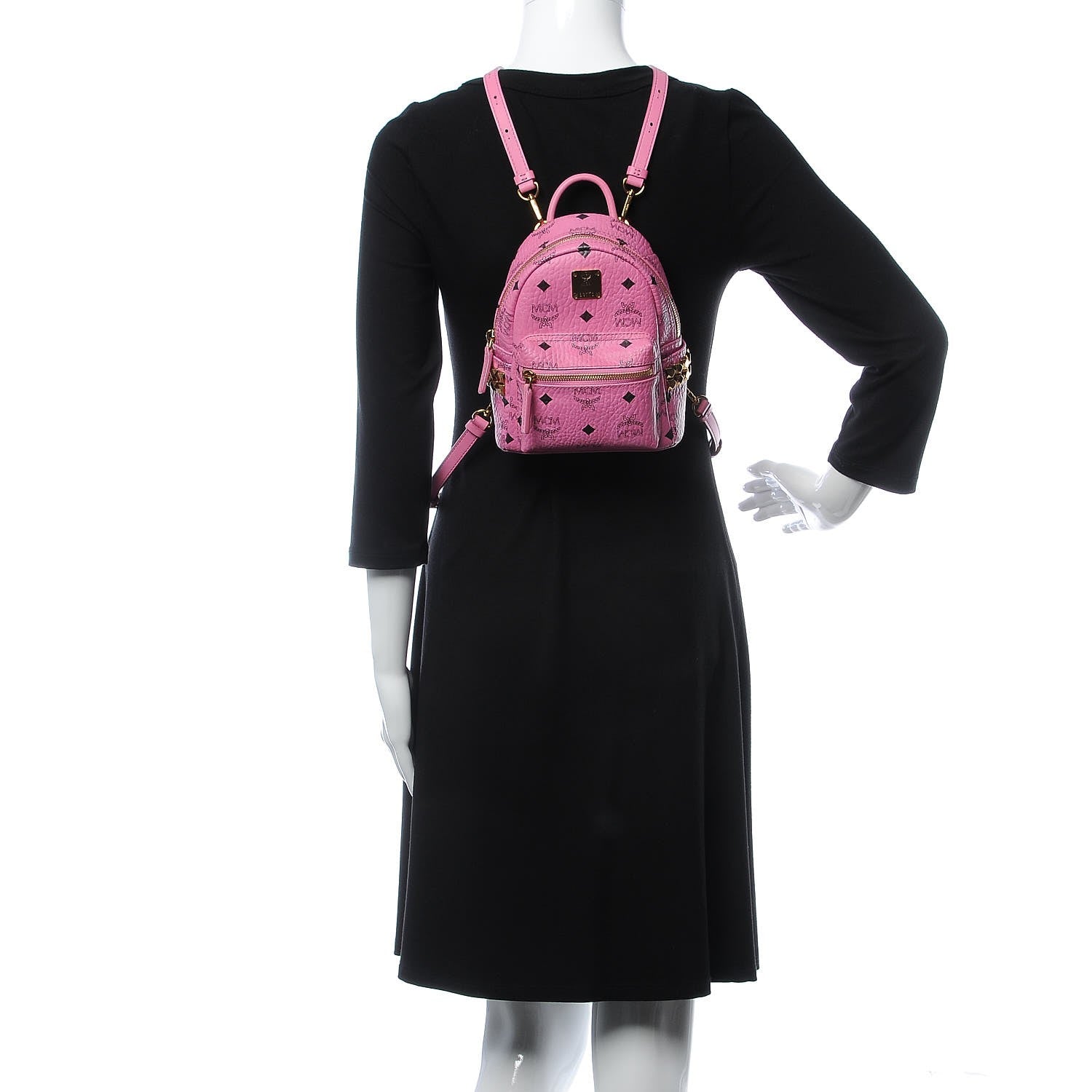 MCM Visetos Side Stud X-Mini Stark Bebe Boo Backpack Pink 2 of 7