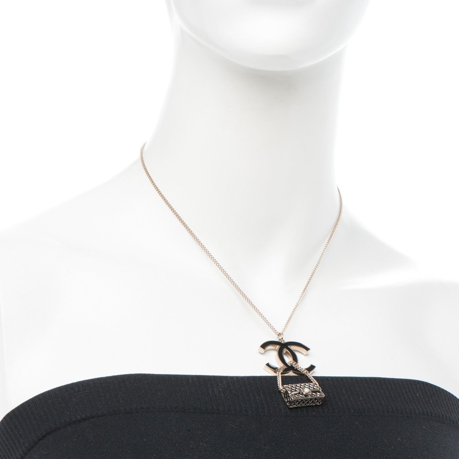 Chanel Enamel Pearl CC Flap Pedant Necklace Black 2 of 5