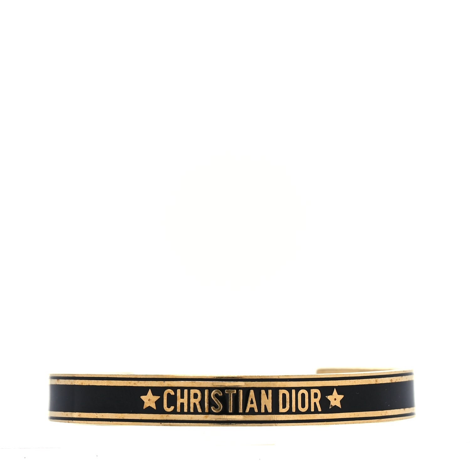Christian Dior Metal Enamel Code Bangle Bracelet Black Gold 1 of 3