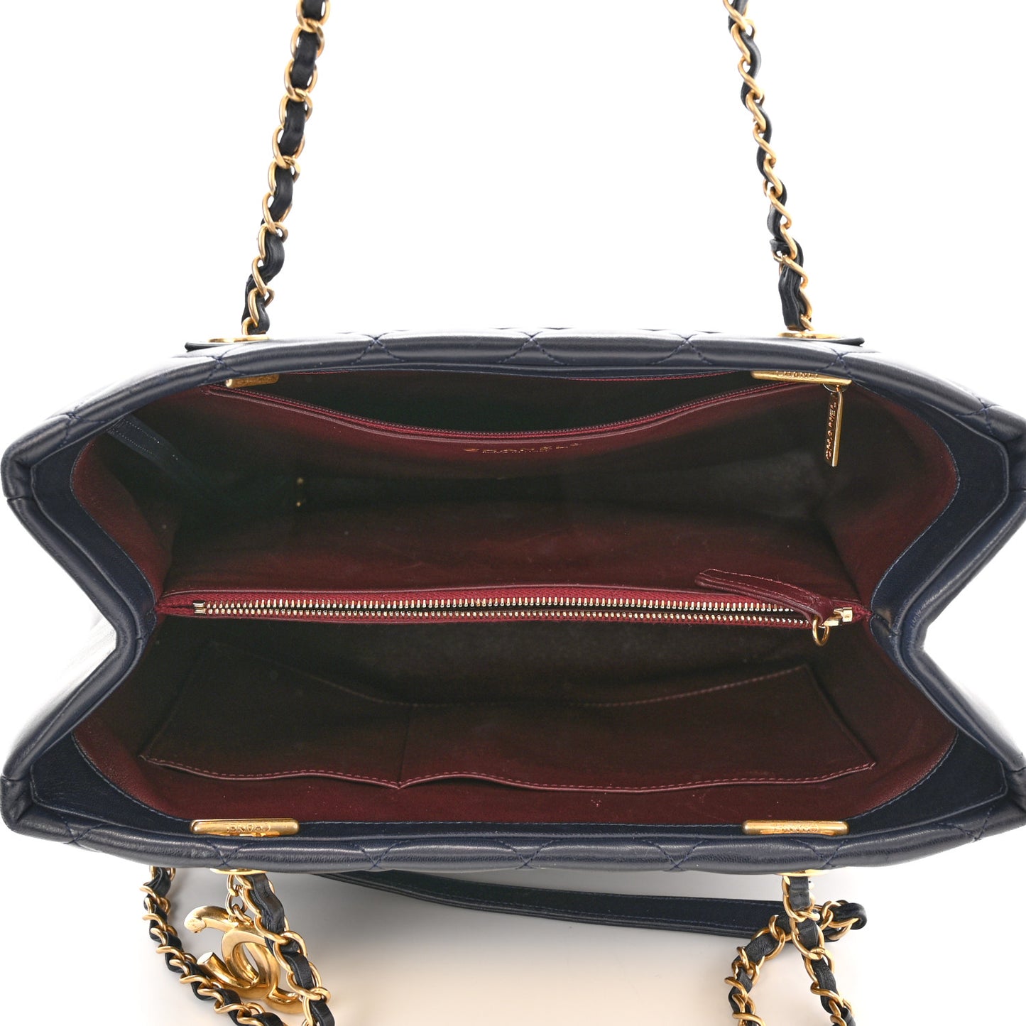 Lambskin Quilted Trendy CC Shopping Tote Navy