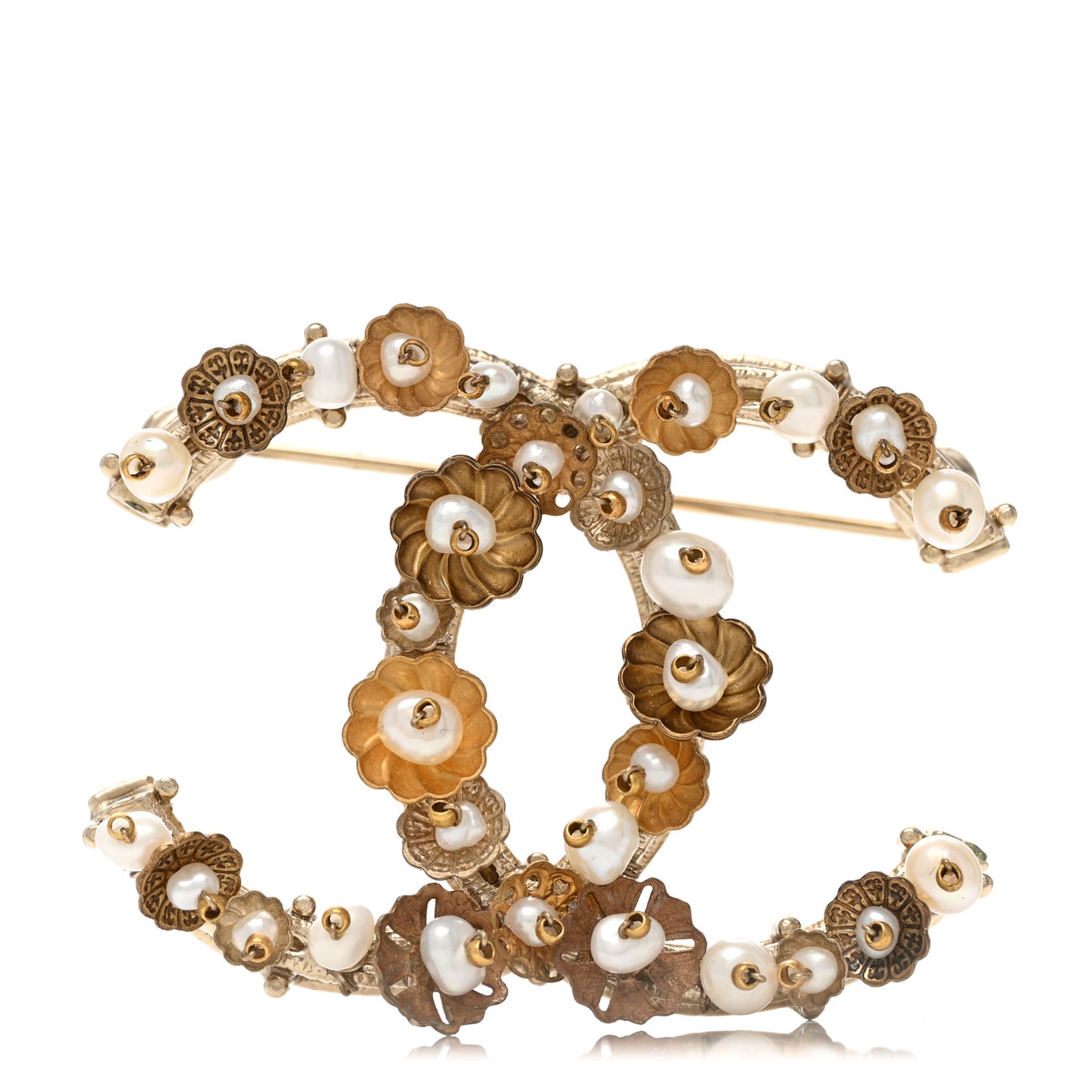 Pearl Camelia CC Brooch Gold