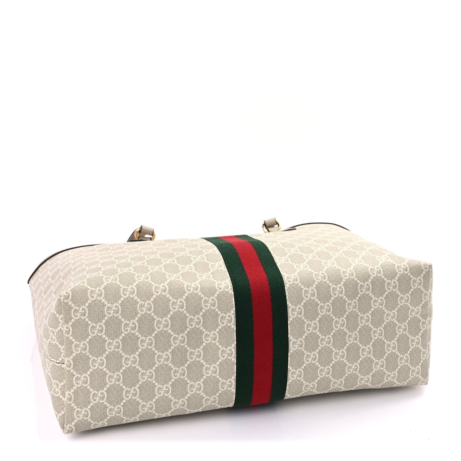 Gucci GG Supreme Monogram Textured Dollar Calfskin Web Large Ophidia Shopping Tote  Beige Mystic White Oatmeal 3 of 7