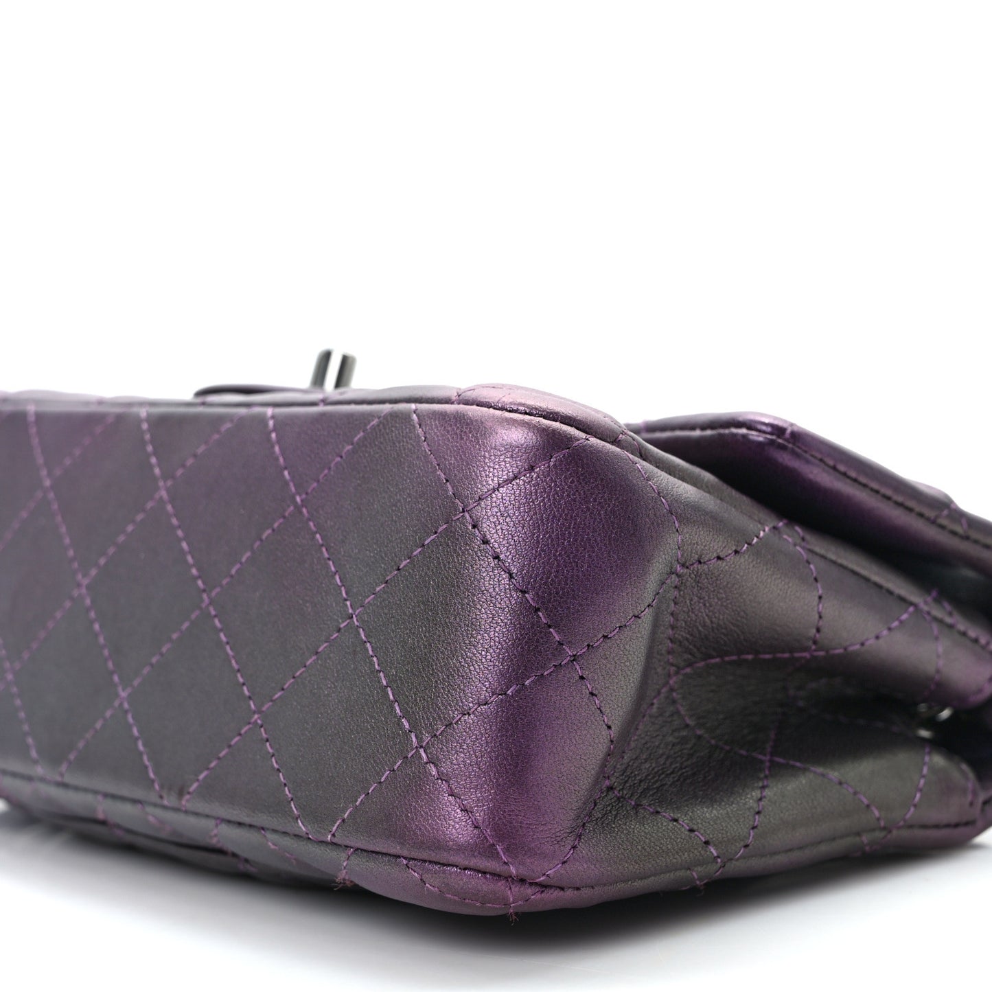 Iridescent Lambskin Quilted Mini Rectangular Flap Dark Purple