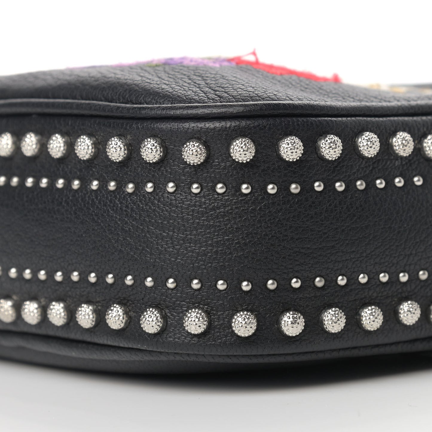 Calfskin Studded Embroidered Mini Camera Bag Black
