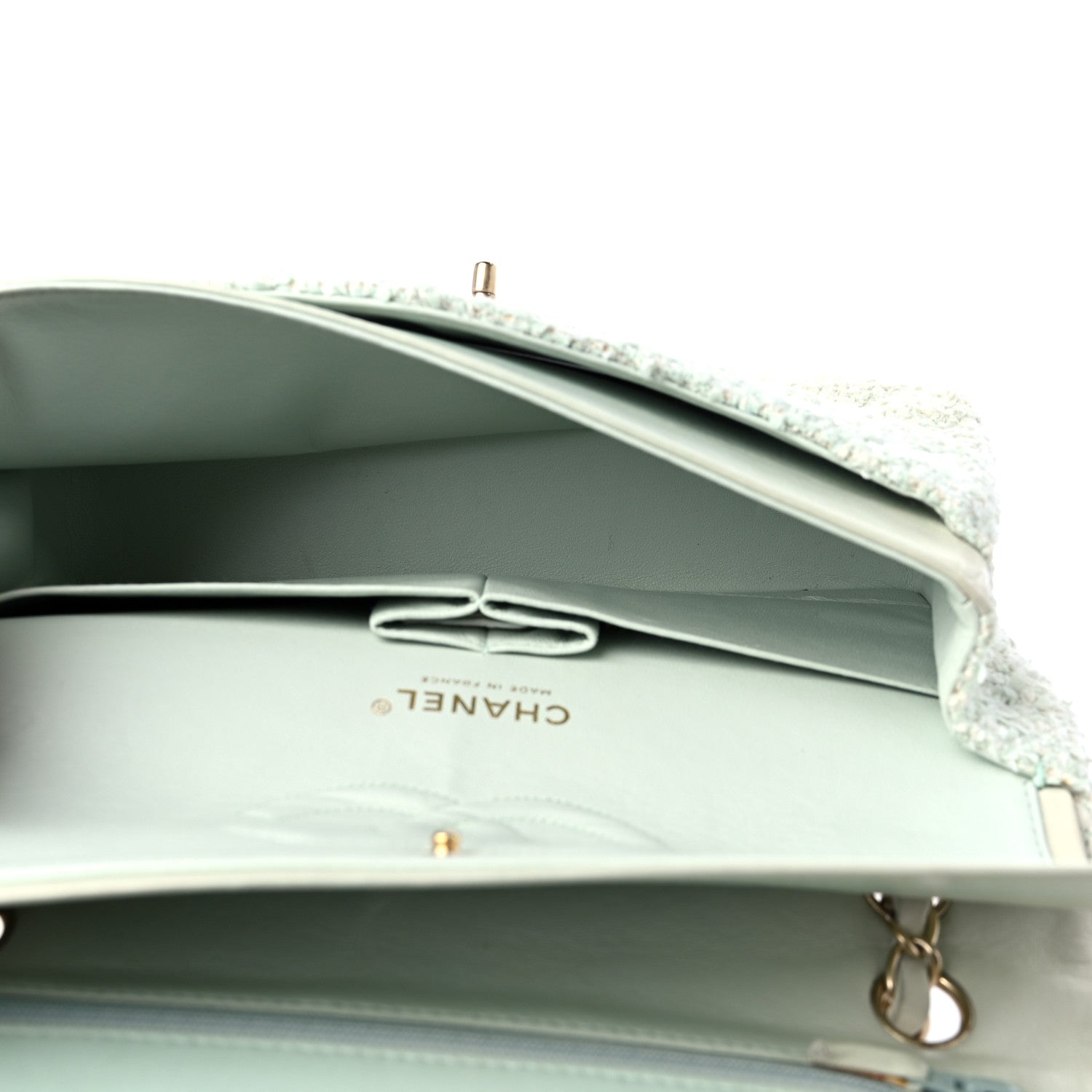 Chanel Tweed Quilted Medium Double Flap Light Turquoise 5 of 19