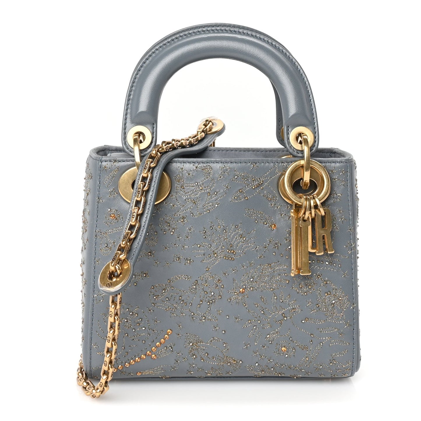 Lambskin Beaded Embroidered Mini Astrology Lady Dior  Blue Multicolor