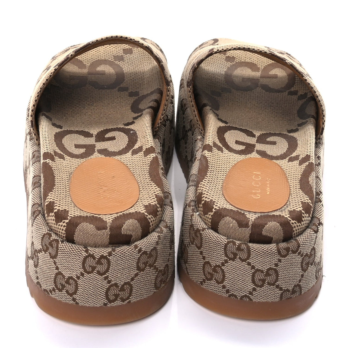 Monogram Maxi GG Angelina Platform 55mm Slide Sandals 38.5 Camel Ebony