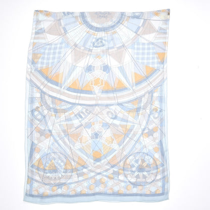 Hermes Mousseline Silk Rose De Compas Stole Scarf Bleu Glacier Beige Gris 7 of 7