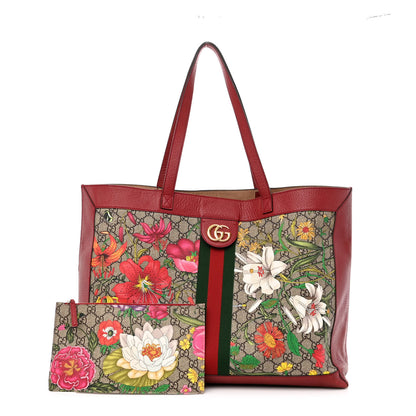 Gucci GG Supreme Monogram Flora Web Large Ophidia Tote Red 1 of 12