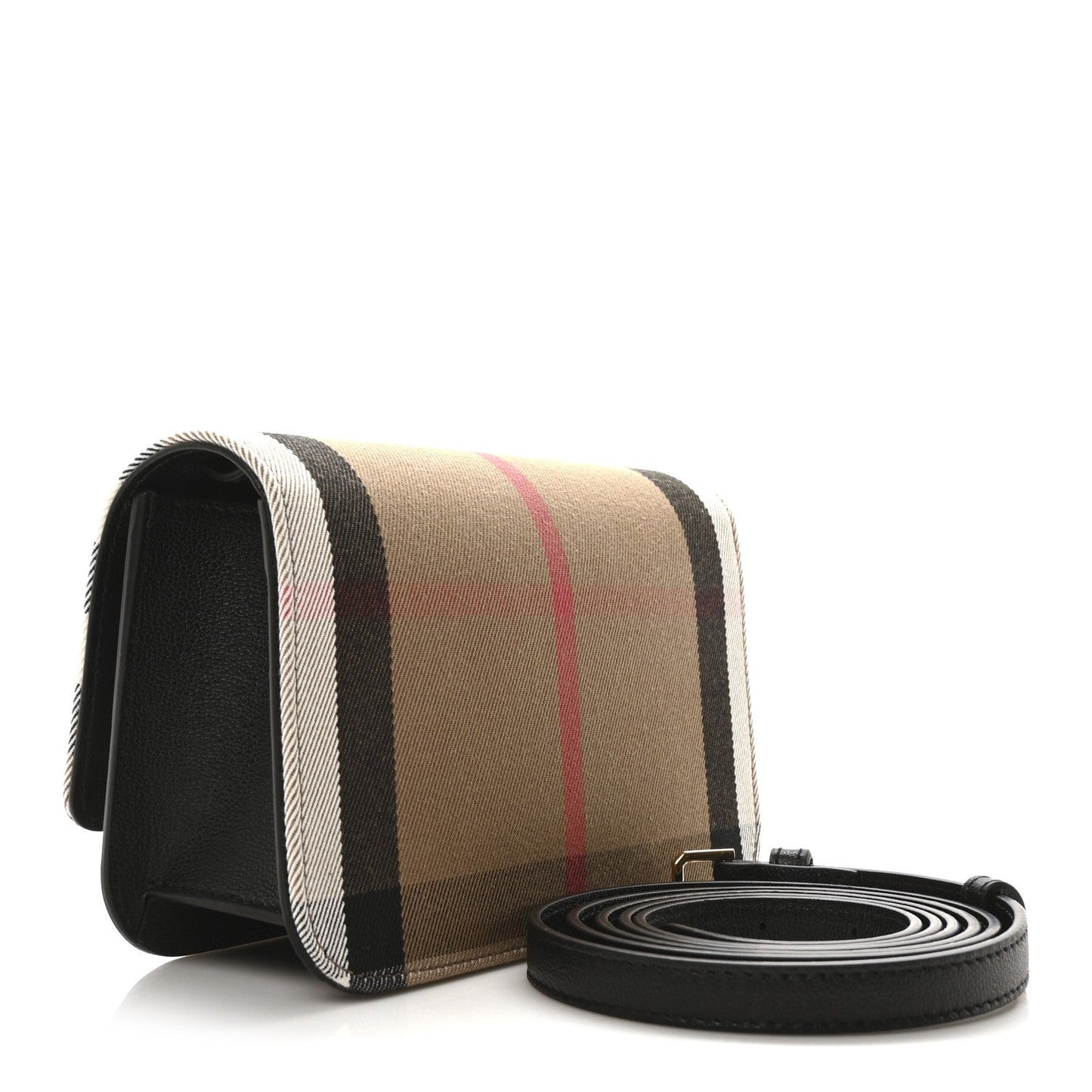 Grained Calfskin House Check Small Madison Shoulder Bag Black
