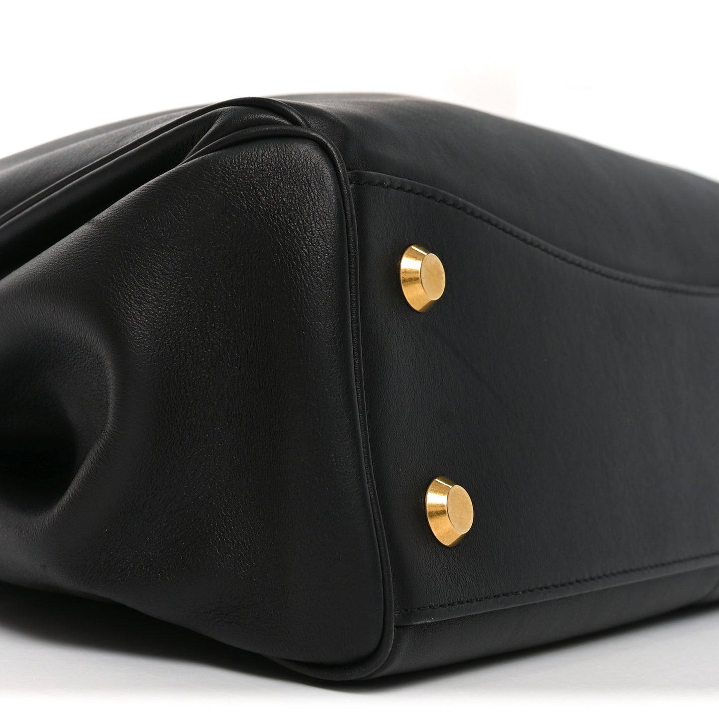 Natural Smooth Calfskin Medium Rodeo Top Handle Handbag  Black