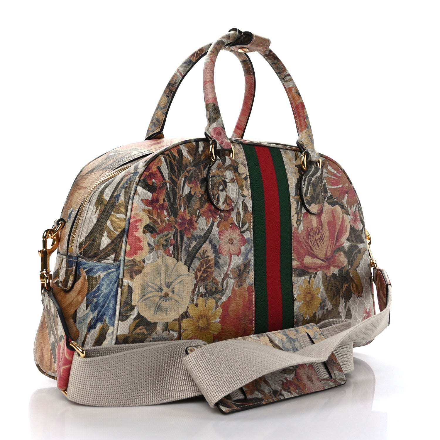Gucci GG Supreme Monogram Water Flora Web Medium Ophidia Top Handle Duffle Bag White Multicolor 3 of 9