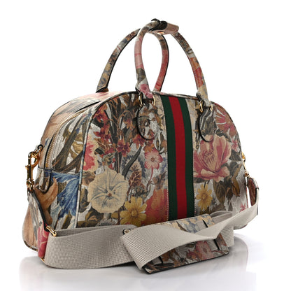Gucci GG Supreme Monogram Water Flora Web Medium Ophidia Top Handle Duffle Bag White Multicolor 3 of 9